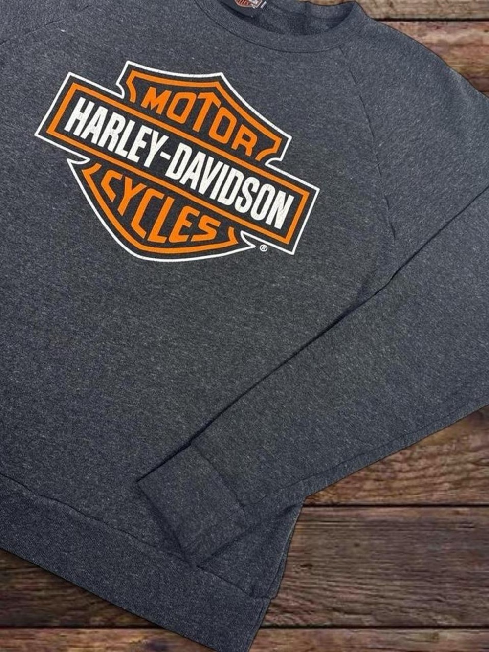 Harley-Davidson Charcoal Crewneck Sweatshirt with Orange & White Shield - Picture 2 of 7